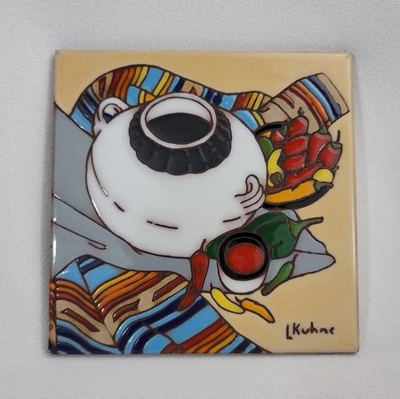 L Kuhne Southwestern Theme Hand-Painted Tile - Picture 1 of 12